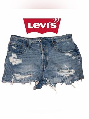 Levi's Distressed Blue Denim Jean Shorts